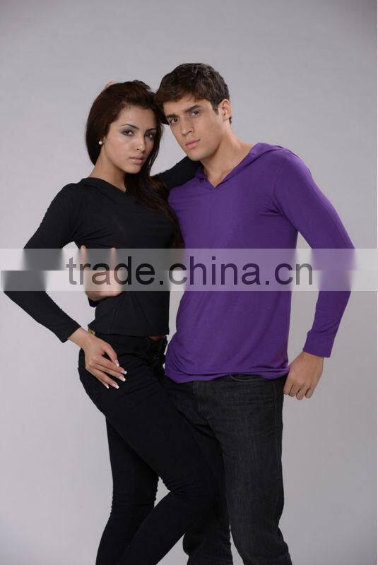 OEM fashion blank heavy bamboo hoodie t shirt / 95% bamboo 5% spandex blank t shirt T13333