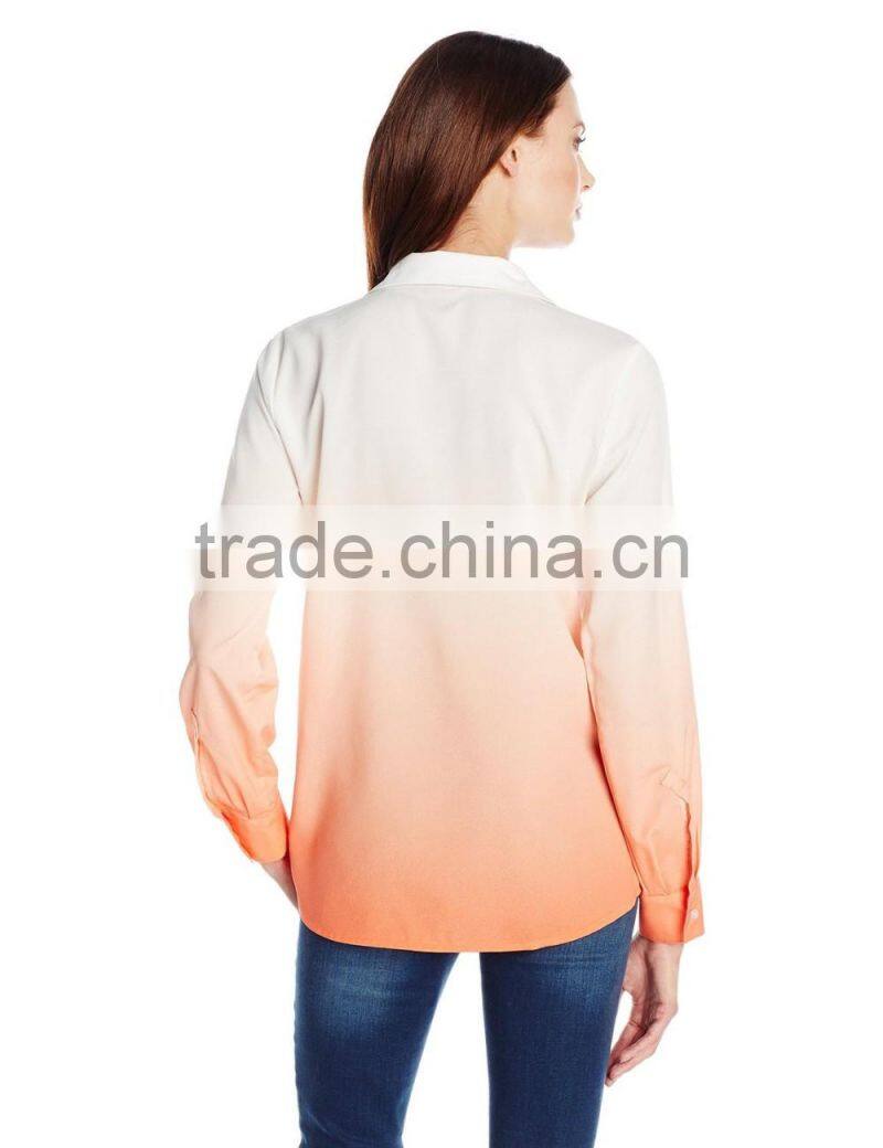 Women's Dip Dye Roll Sleeve gradient Top shirt clothes