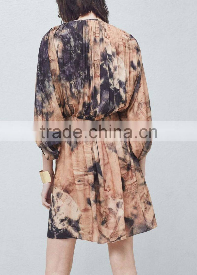 Girls large size flower pattern wrinkled loose chiffon dress