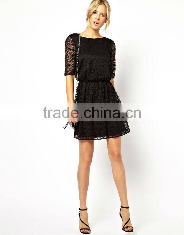 Red Skater Dress In Lace With Wrap Back