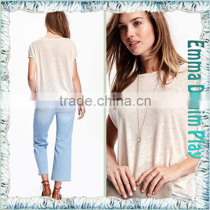 Casual Wear Ladies Sexy Thin Fabric Boat Neck T-Shirts for Hot Summer