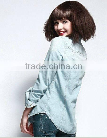 popular 100% Cotton Washed Denim Cowboy long sleeve shirt for women