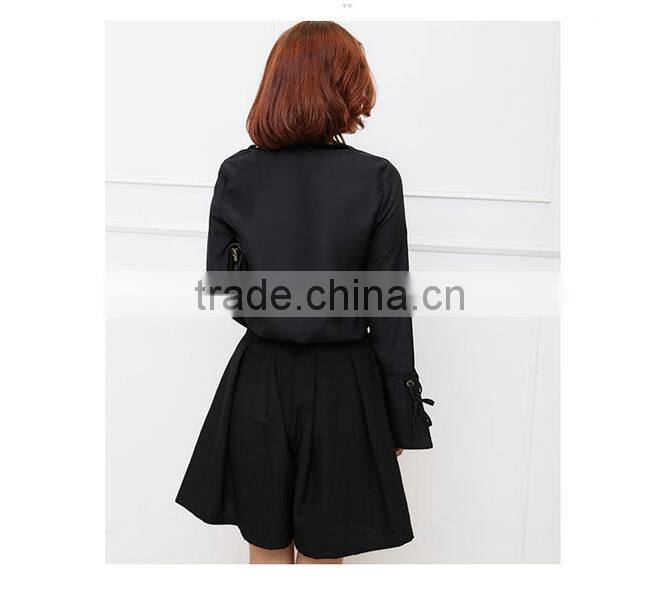 Hot sales!!!2017 Latest Ladies black lace v neck chiffon shirt