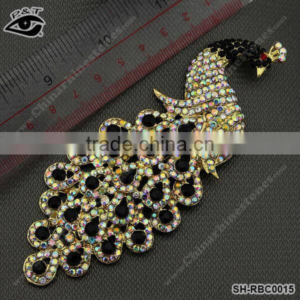 Fashion Rhinestone Brooches Peafowl Design crystal AB golden color for clothing