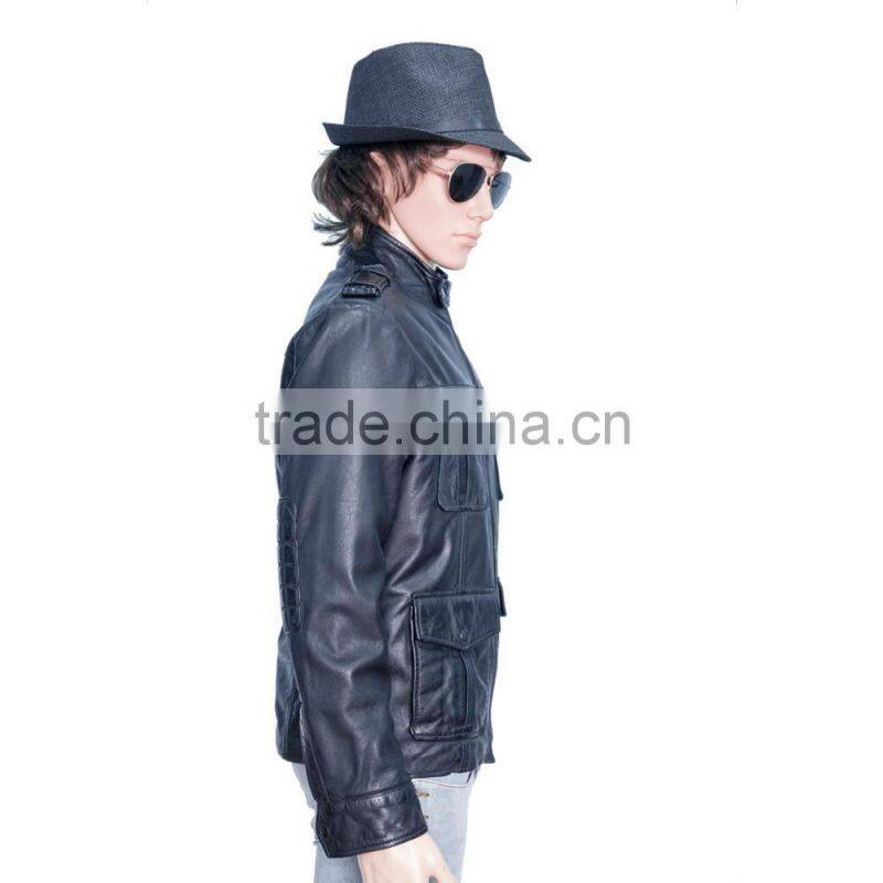 BIKER LEATHER JACKET WITH FOUR FLAP CHEST POCKET