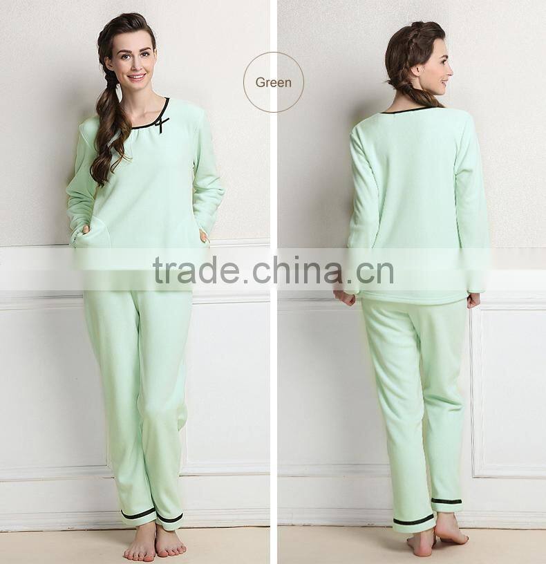 Prompt delivery Qianxiu polyester ladies pocket design pyjamas in winter