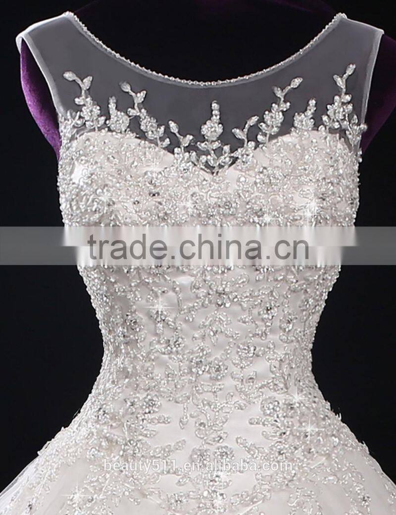 2017 New Style Luxury Beaded Round neck long sleeve Mermaid Lace wedding dress BS42