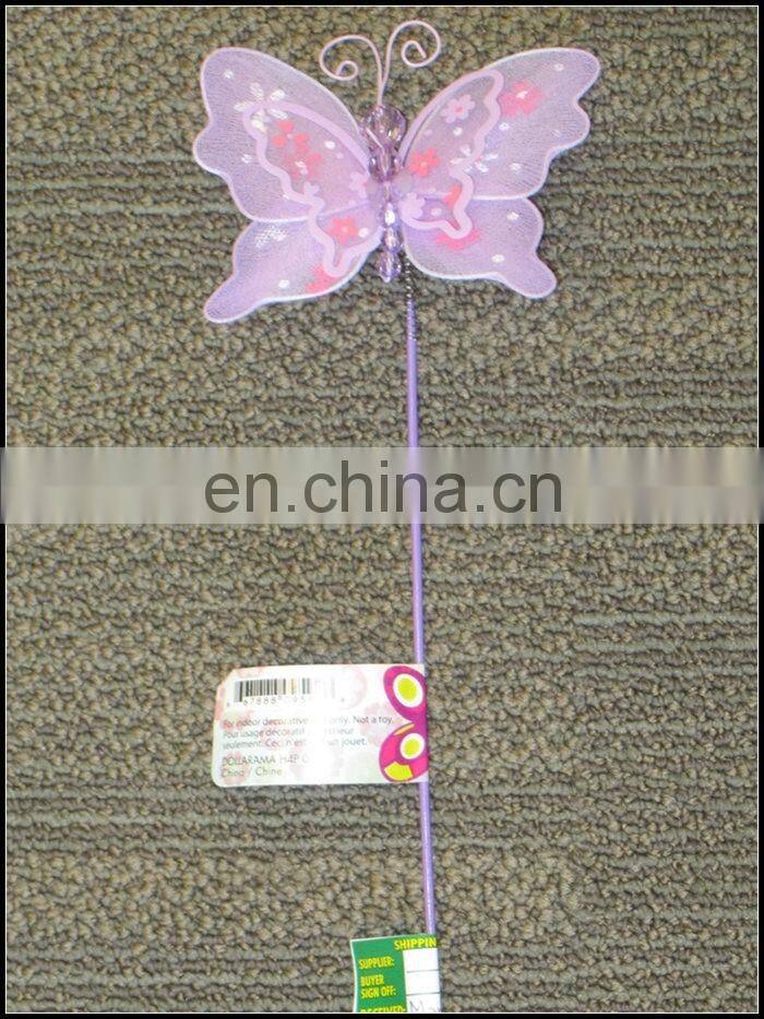 Artificial nylon and silk butterfly garden stick,silk butterfly wooden stick