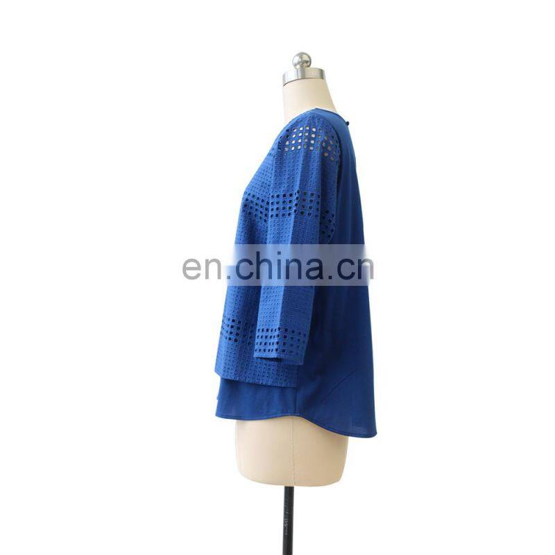 Hot sale spring three quarter sleeve womenn cotton embroidered blouse