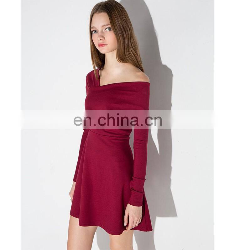 Manufacture wholesale clothing with grey grid check stripe long sleeve mini knit dress bureau