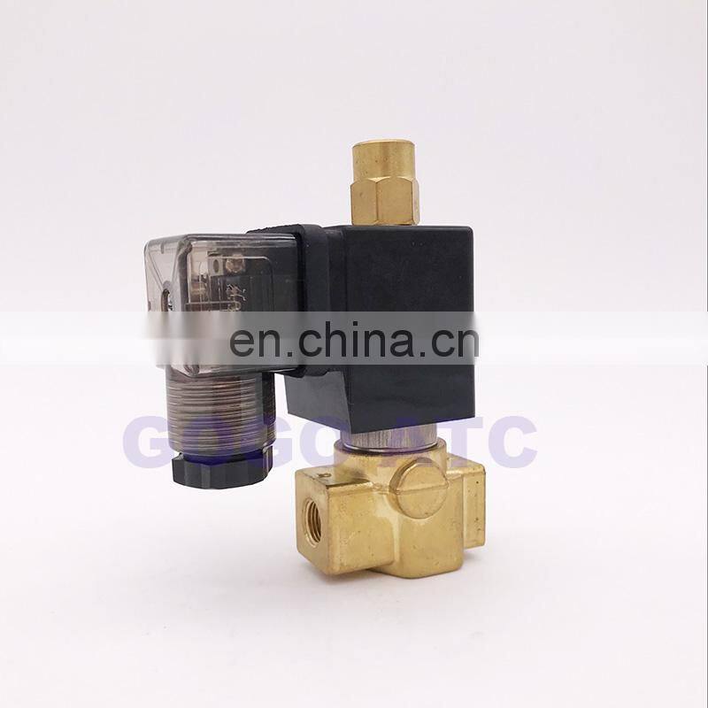 GOGO Normally closed Direct acting Brass Small Gas 3/2 way plug Solenoid Valve 1/4" BSP 220V AC 1.5mm/2.5mm/3mm NBR Seals valve