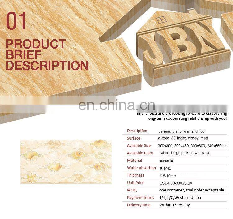 Digital 3d inkjet picture bathroom tile interior decoration villa glazed tile standard ceramic wall tile sizes