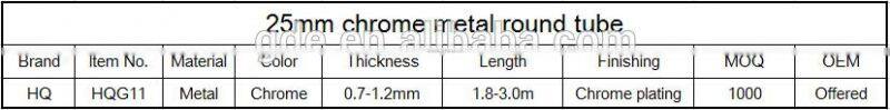 25mm chrome metal round tube
