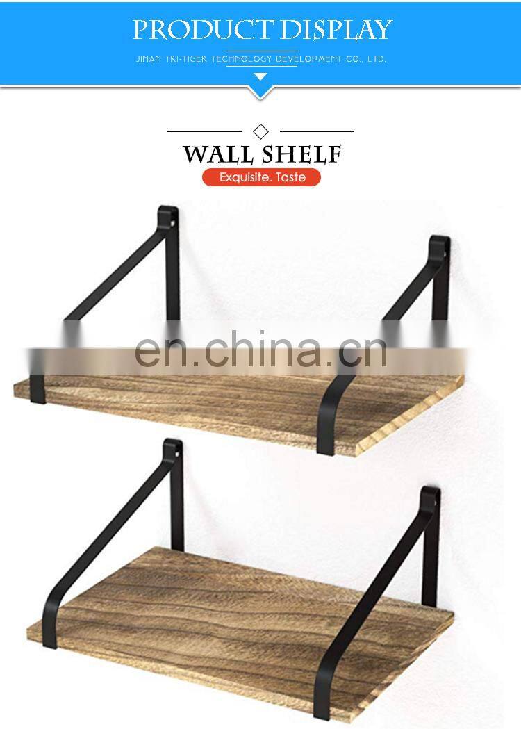 2 Tier Hanging Corner Shelf Wood Wall Floating Shelves Rustic Organizer Displays Storage Rack