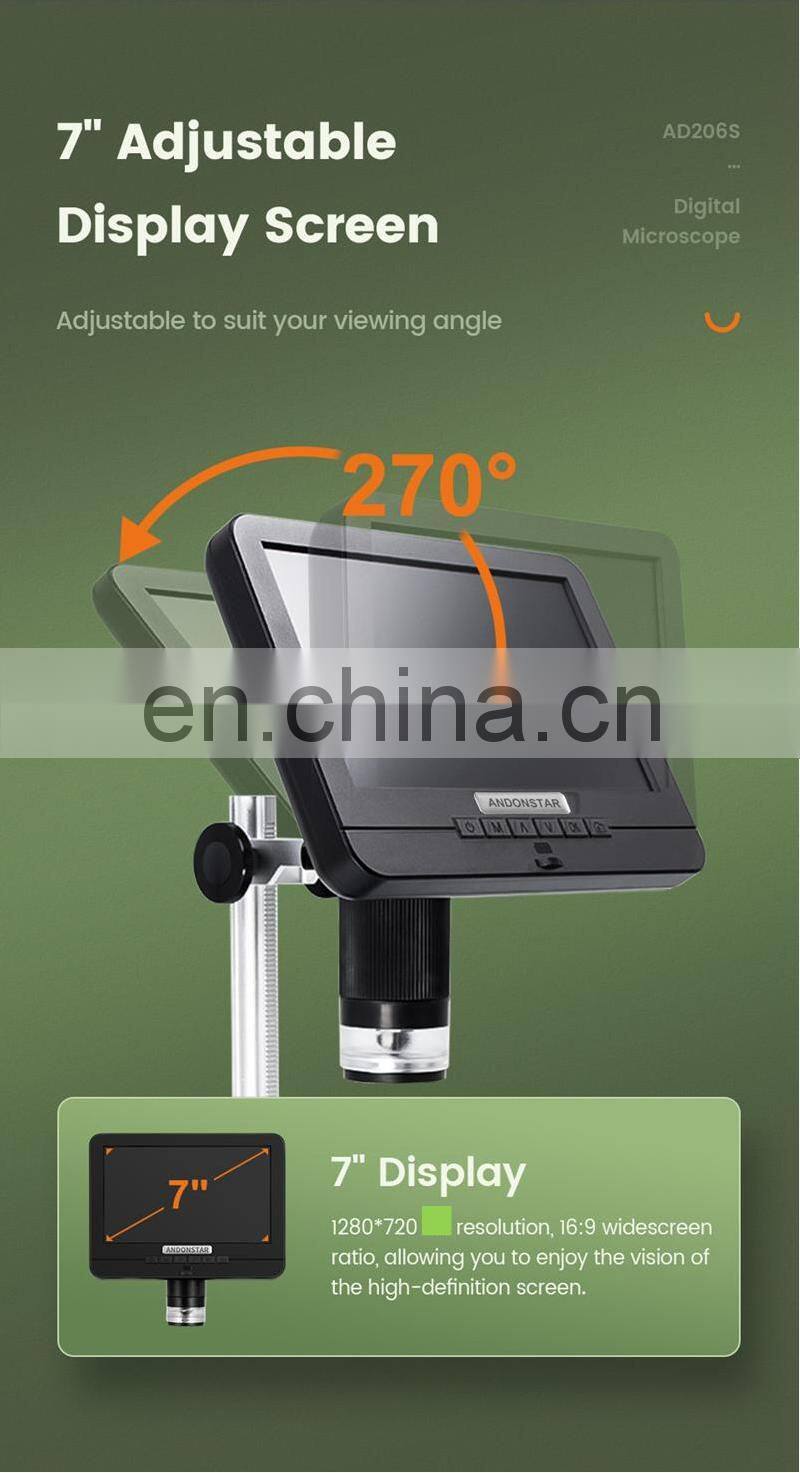 Andonstar AD206S 50X 2MP Industrial Digital Microscope with USB Endoscope Dual-Lens Display 7" Screen