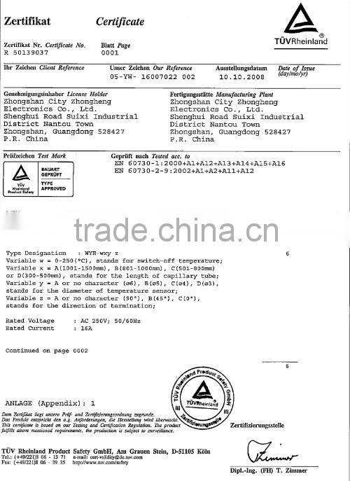 Salamander capillary thermostat with UL certificate WYE series