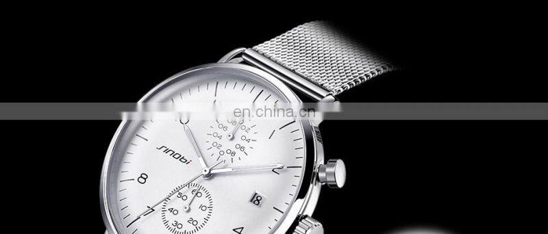 SINOBI Minimalism Man Wristwatch Date Window Sliver Gentleman Watch Professional OEM Watch Manufacturer Factory