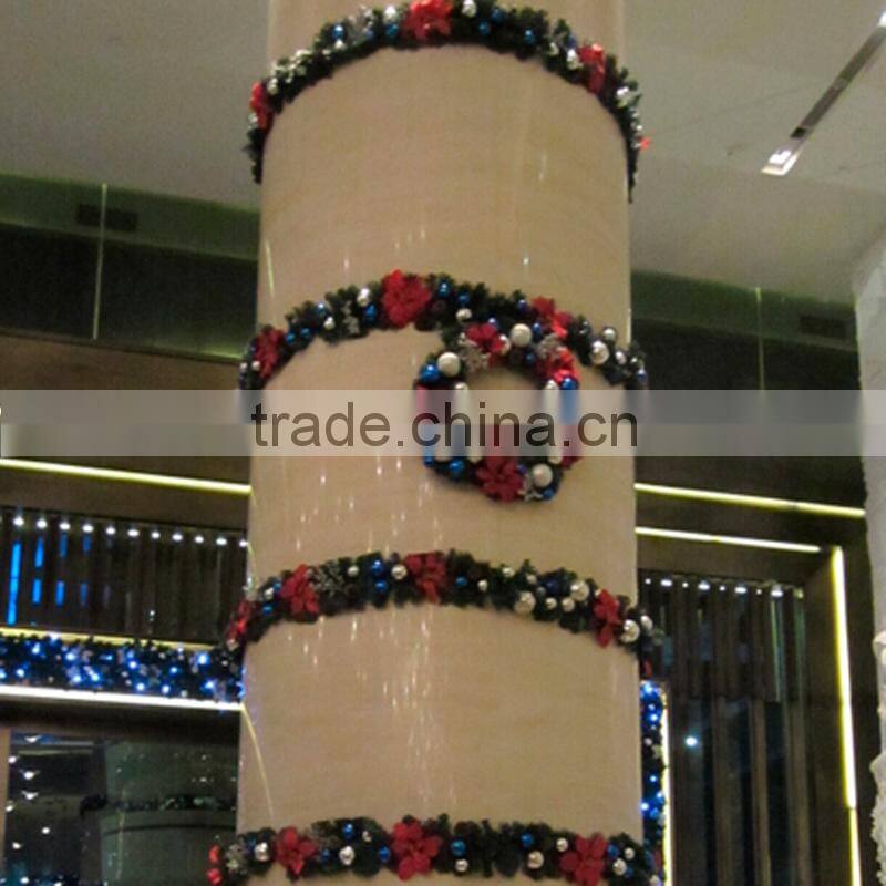Shopping mall atrium christmas wreath and garland with ball decorations