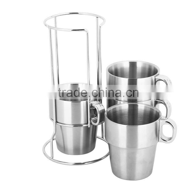 guangdong hardware cups and mugs/ 5pcs blank coffee mug set with metal rack
