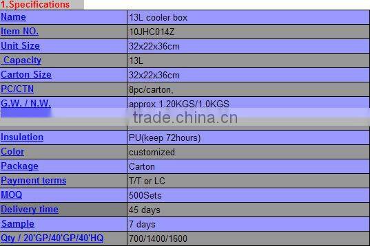 13L Portable retro ice cold chest cooler box