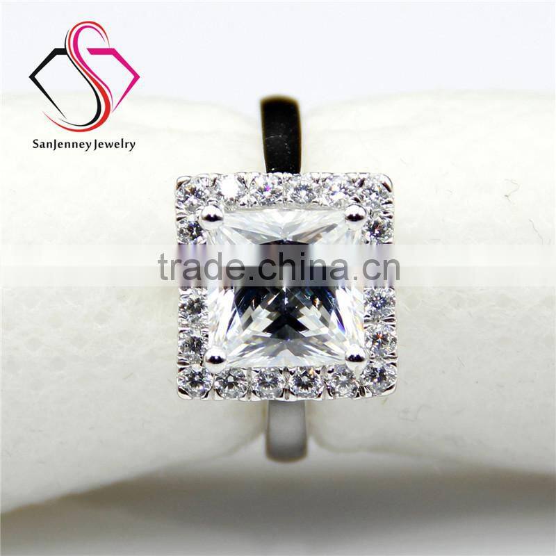 Princess Cut Moissanite Sqaure Halo 3 Carat 8mm Center 14k 18k White Yellow Gold Platinum Diamond Engagement Ring