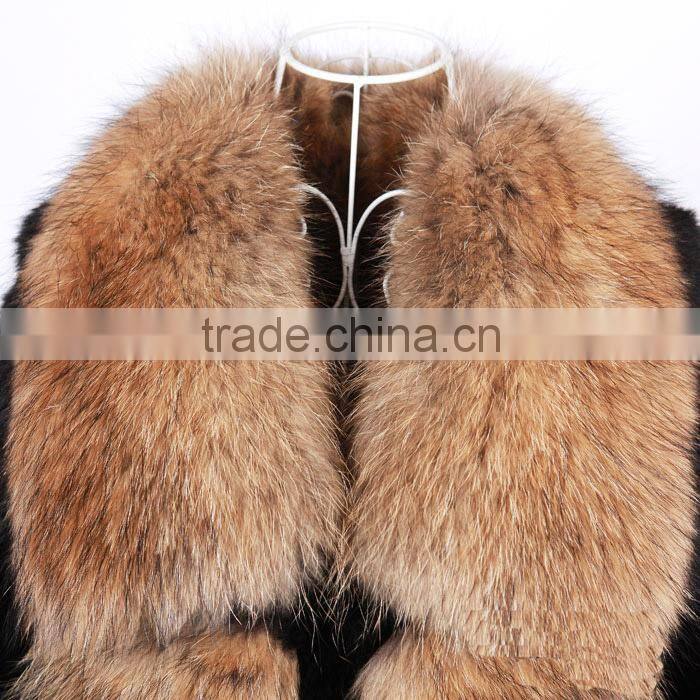 rabbit fur with raccoon fur collar