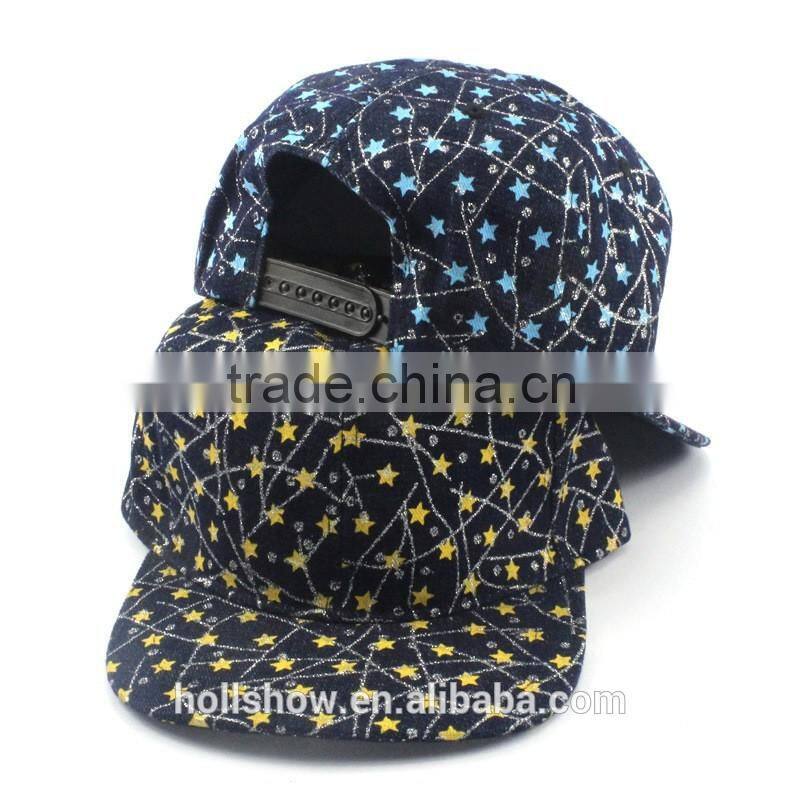 High Quality Star and Stripe Printed 6 Panels Adjustable Flat Snapback Caps