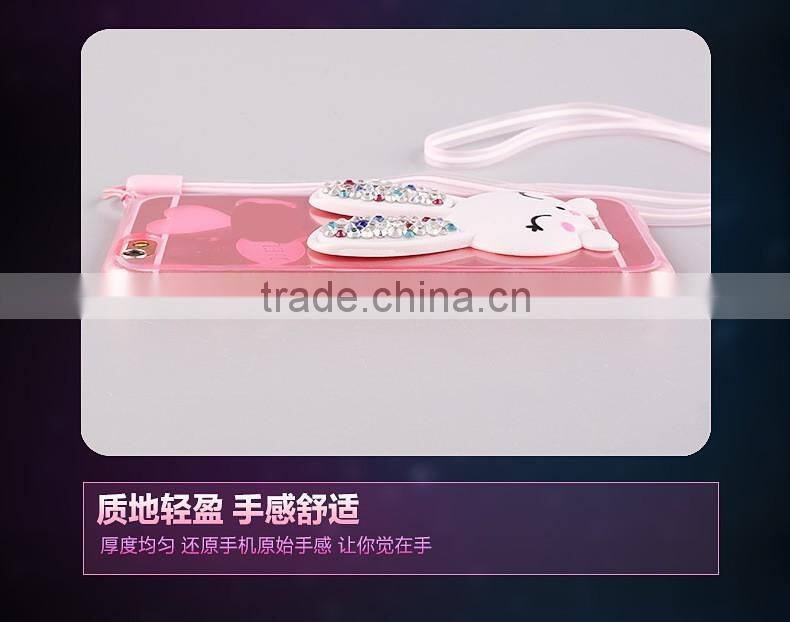 TPU Rhinestone Silicone Strap with Bracket Rabbit Fur Ball Case for iPhone 6S/6Plus
