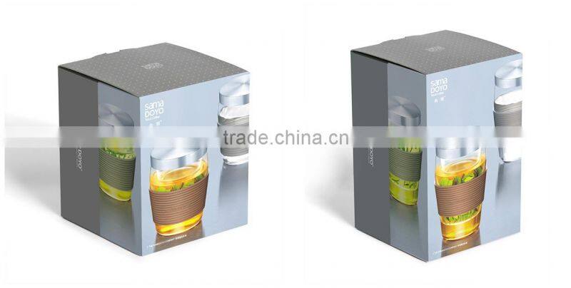 Office Personal Glass Cups with Strainer and Stainless Steel Lid on Promotion
