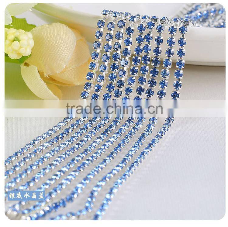 Turquoise SS6 to SS38 Silver Plating Wholesales AAA Quality Shinny Close Crystal Cup Claw Rhinestone Chain for Jewelry Cheapest