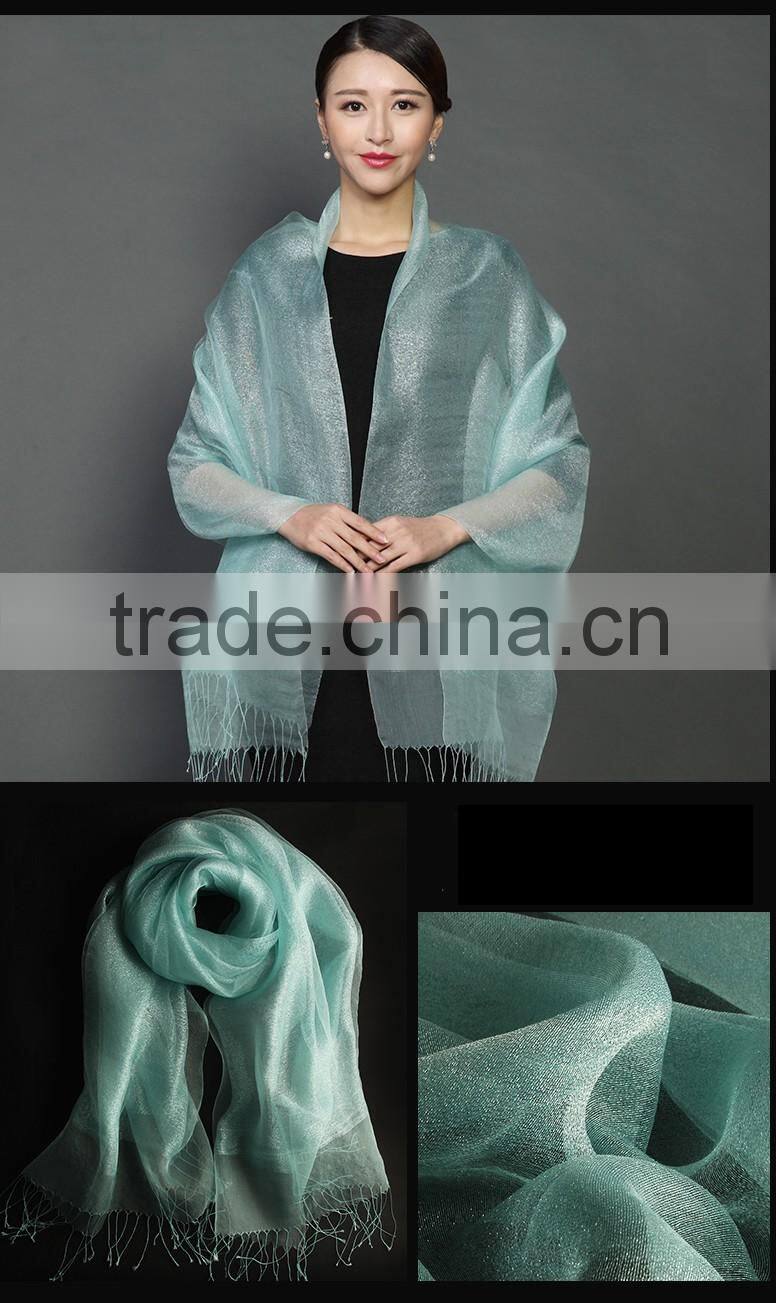 custom design fashionable metal style double-layer organza fabric colorful silk scarf ,silk shawl women made in china wholesale