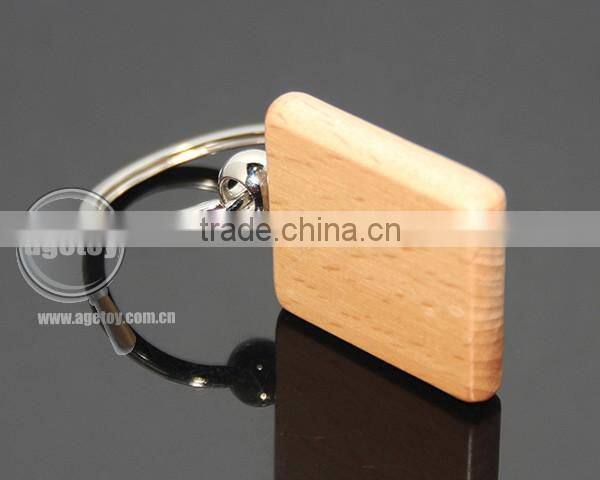 Square Wooden Material Keychain Promotional Custom Or Wholesale Metal Keyring Blank Wood Keyholder