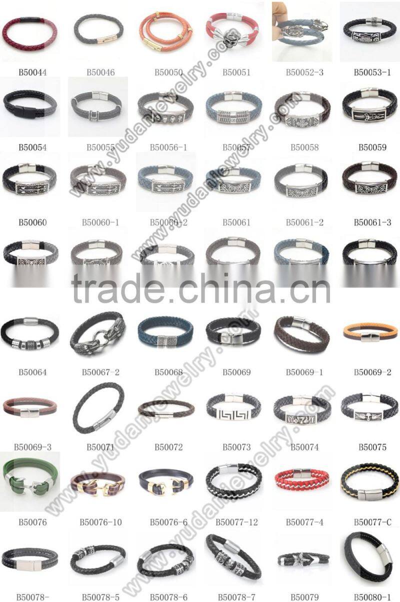 Men North Skull Bio Magnetic Leather Bracelet