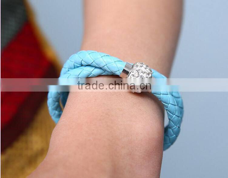 2014 leather bracelet, crystal rhinestone bracelet, leather rhinestone bracelet, genuine leather womens magnetic bracelet