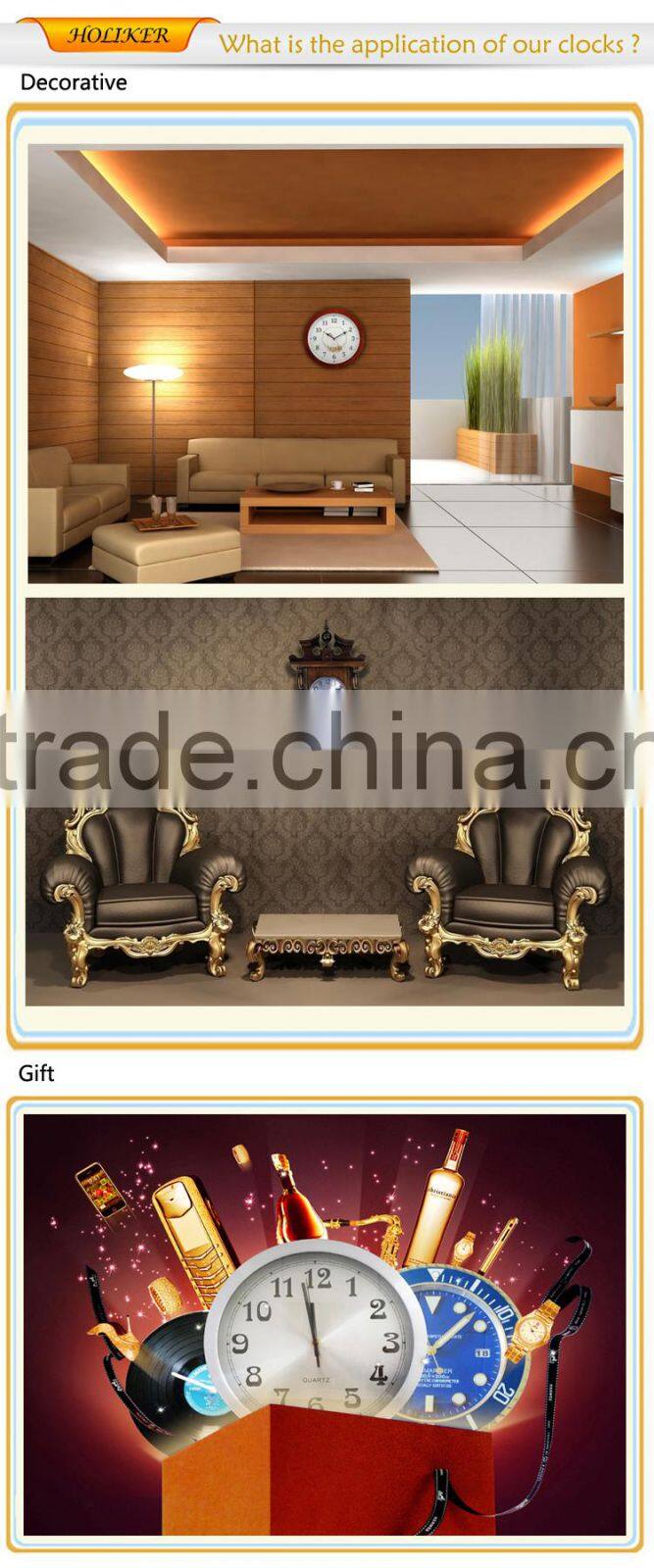 Double faces floor stand up clock for home decor