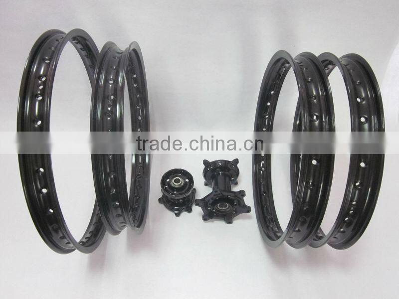 Motorcycle wheels:CRF 125/250/450 motorcycle complete wheel sets:Black hubs with black rims 1.60-21" and 1.85-19"