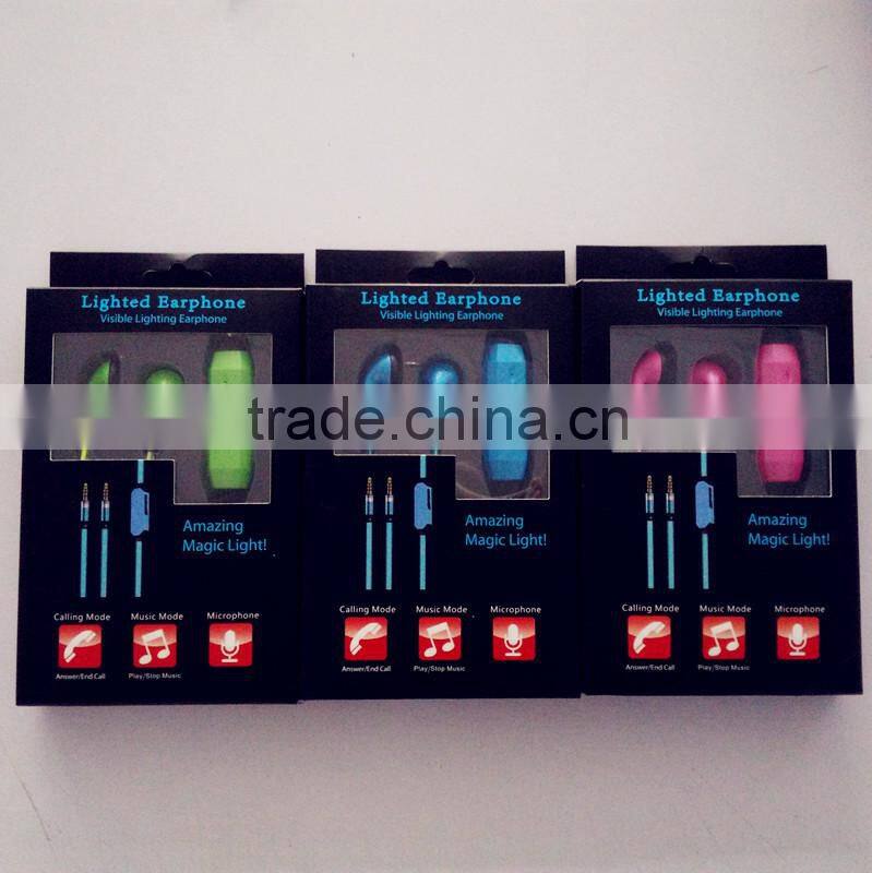 whosale EL wire earphones for smartphones pink yellow ice blue in-ear style earphone luminescent rhythm with beat of music