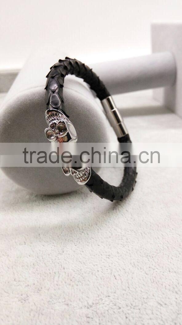made in china wholesale latest fashion high end luxury styles popular python leather bracelet with skull