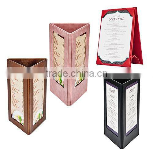 genuine leather menu holders / high quality A4 dessert real leather menu cover / led lighted menu stand