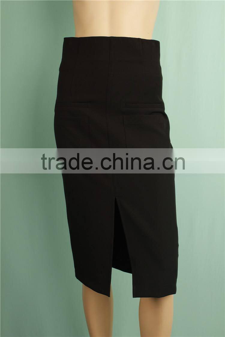 2016 women front slip high waist black fashion skirt