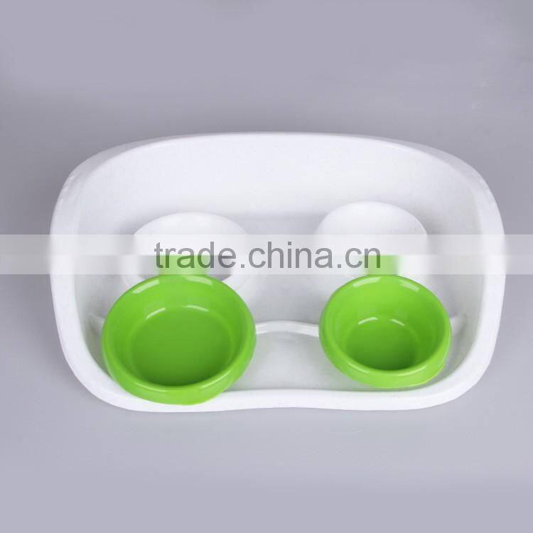 Mess Proof Pet Dog Cat Elevated Water Food Feeder Bowl With Tray with 2 Bowls