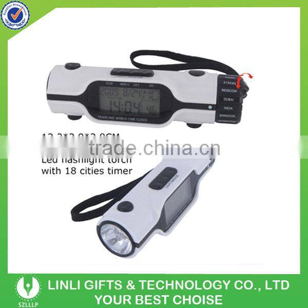 Promotional gift led torch world time travel clock