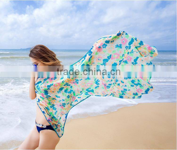 Fashion scarf 2015 hot selling green floral beach bikini wrap dress