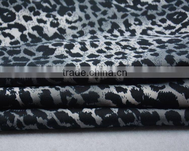 2015 Jiufan Textile Best-sold Roma Grey Leopard Polyester Ponti with Elastane Fashion Fabric