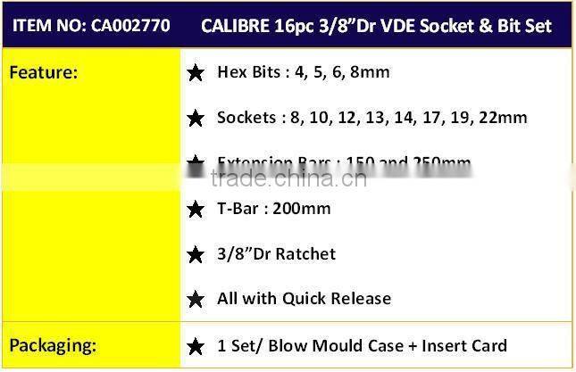 CALIBRE Auto Repair 16pc 3/8 Dr VDE Socket & Bit Set