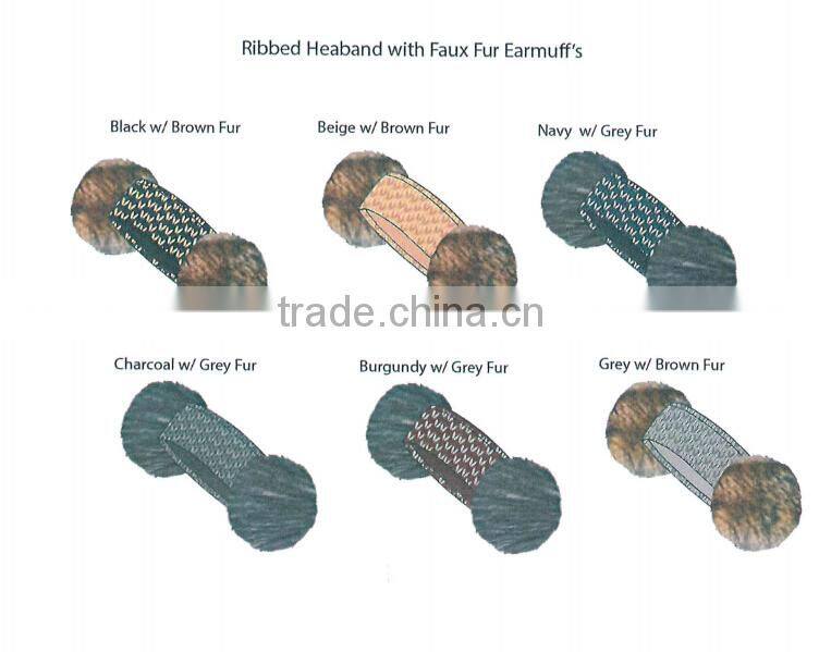 Fashion Winter promotional customized ribbed acrylic knitted headband collection with faux fur earmuff's