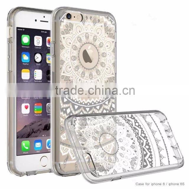 Samco Pink TPU PC for iPhone 6 Clear Case for Print Design, Mandala Flower Transparent Clear for iPhone 6 Case