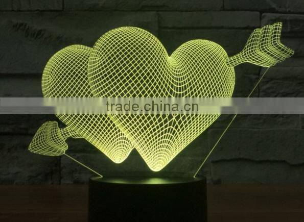 266-Romantic Heart Love Shape Led Lamp 3d Optical 3d Sculpture Illusion Art Special Light Desk Led Lamp
