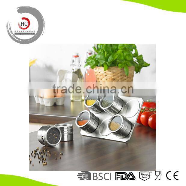 Hot sell stainless steel magnetic spice rack magnetic spice jar magnetic container set of 6