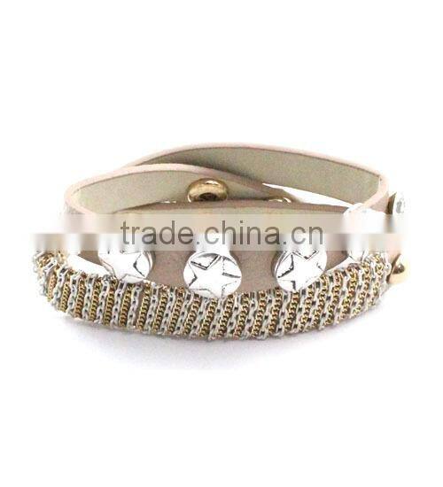2015 PU DIY Button Chain Wrap Bracelet .Star Button